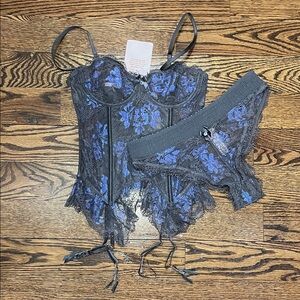 Savage X Fenty Black and Blue Lace Bra Set